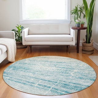 Piper Looms Mayfield Modern AMF747 Teal Machine Washable Area Rug Round Lifestyle Image Feature