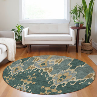 Piper Looms Mayfield Ikat AMF748 Cactus Machine Washable Area Rug Round Lifestyle Image Feature