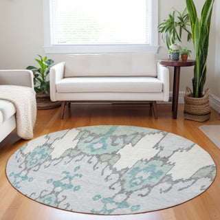 Piper Looms Mayfield Ikat AMF748 Mint Machine Washable Area Rug Round Lifestyle Image Feature