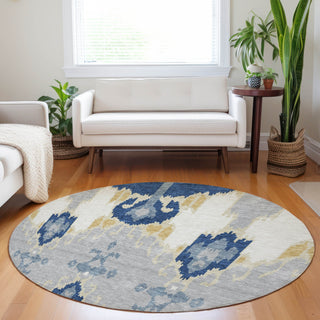 Piper Looms Mayfield Ikat AMF748 Navy Machine Washable Area Rug Round Lifestyle Image Feature