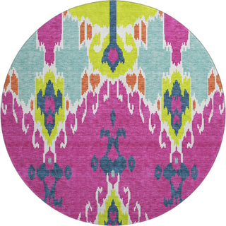 Piper Looms Mayfield Ikat AMF748 Pink Machine Washable Area Rug Round Main Image