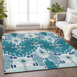 Piper Looms Mayfield Ikat AMF748 Teal Machine Washable Area Rug Lifestyle Image Feature