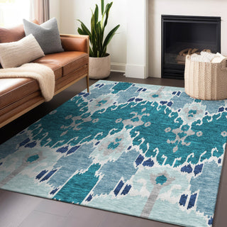 Piper Looms Mayfield Ikat AMF748 Teal Machine Washable Area Rug Lifestyle Image Feature