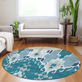 Piper Looms Mayfield Ikat AMF748 Teal Machine Washable Area Rug Round Lifestyle Image Feature