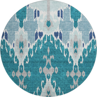 Piper Looms Mayfield Ikat AMF748 Teal Machine Washable Area Rug Round Main Image