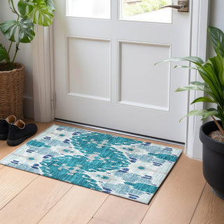 Piper Looms Mayfield Ikat AMF748 Teal Machine Washable Area Rug Scatter Lifestyle Image Feature