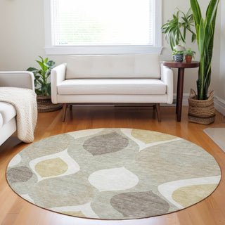 Piper Looms Mayfield Mid-century Modern AMF749 Beige Machine Washable Area Rug Round Lifestyle Image Feature
