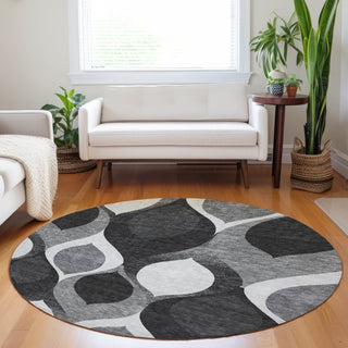Piper Looms Mayfield Mid-century Modern AMF749 Black Machine Washable Area Rug Round Lifestyle Image Feature