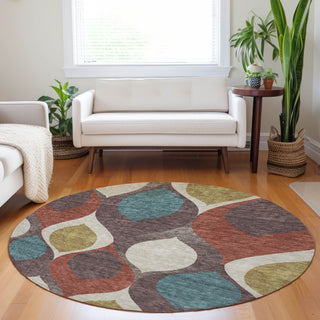 Piper Looms Mayfield Mid-century Modern AMF749 Brown Machine Washable Area Rug Round Lifestyle Image Feature