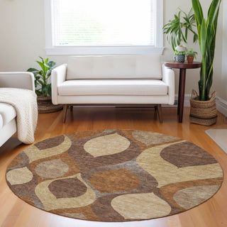 Piper Looms Mayfield Mid-century Modern AMF749 Copper Machine Washable Area Rug Round Lifestyle Image Feature