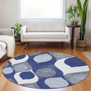 Piper Looms Mayfield Mid-century Modern AMF749 Navy Machine Washable Area Rug Round Lifestyle Image Feature