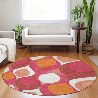 Piper Looms Mayfield Mid-century Modern AMF749 Pink Machine Washable Area Rug Round Lifestyle Image Feature