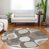 Piper Looms Mayfield Mid-century Modern AMF749 Taupe Machine Washable Area Rug Round Lifestyle Image Feature