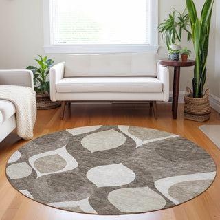 Piper Looms Mayfield Mid-century Modern AMF749 Taupe Machine Washable Area Rug Round Lifestyle Image Feature