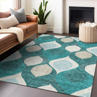 Piper Looms Mayfield Mid-century Modern AMF749 Teal Machine Washable Area Rug Lifestyle Image Feature
