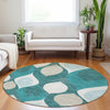 Piper Looms Mayfield Mid-century Modern AMF749 Teal Machine Washable Area Rug Round Lifestyle Image Feature