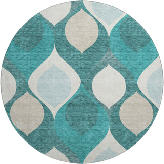 Piper Looms Mayfield Mid-century Modern AMF749 Teal Machine Washable Area Rug Round Main Image