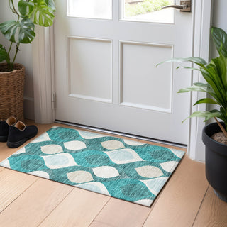 Piper Looms Mayfield Mid-century Modern AMF749 Teal Machine Washable Area Rug Scatter Lifestyle Image Feature
