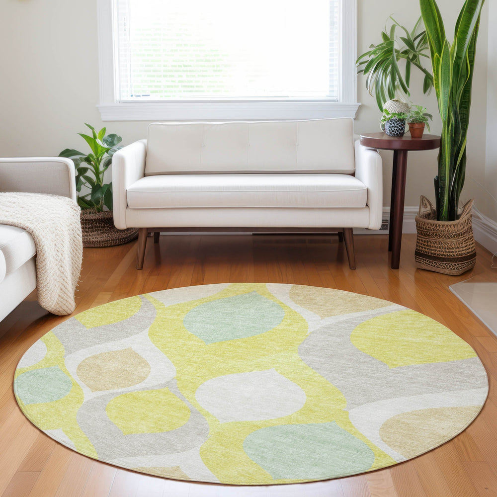 Piper Looms Mayfield Mid-century Modern AMF749 Yellow Machine Washable Area Rug Round Lifestyle Image Feature