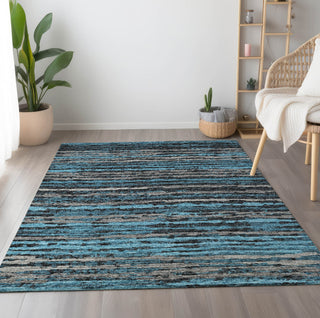Piper Looms Mayfield Broken Stripes AMF75 Peacock Machine Washable Area Rug Lifestyle Image Feature