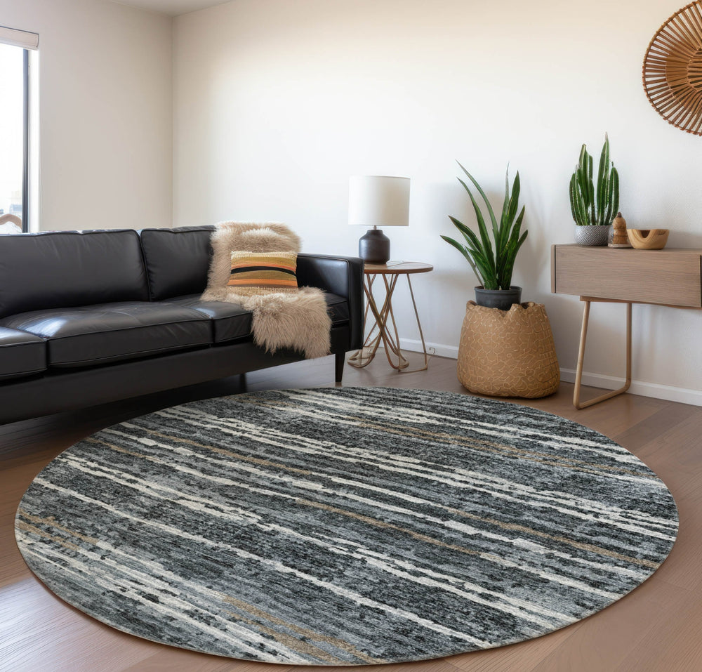 Piper Looms Mayfield Broken Stripes AMF75 Shadow Machine Washable Area Rug Round Lifestyle Image Feature