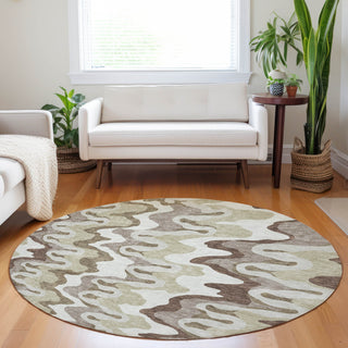 Piper Looms Mayfield Waves AMF750 Beige Machine Washable Area Rug Round Lifestyle Image Feature