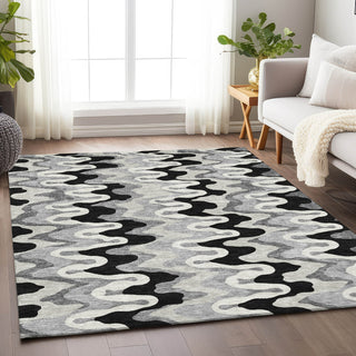 Piper Looms Mayfield Waves AMF750 Black Machine Washable Area Rug Lifestyle Image Feature