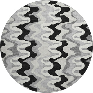 Piper Looms Mayfield Waves AMF750 Black Machine Washable Area Rug Round Main Image