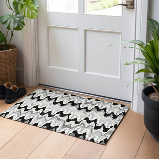 Piper Looms Mayfield Waves AMF750 Black Machine Washable Area Rug Scatter Lifestyle Image Feature