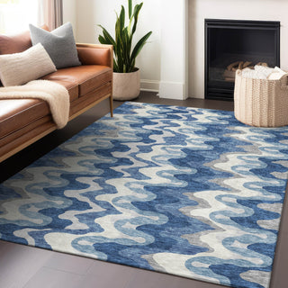 Piper Looms Mayfield Waves AMF750 Blue Machine Washable Area Rug Lifestyle Image Feature