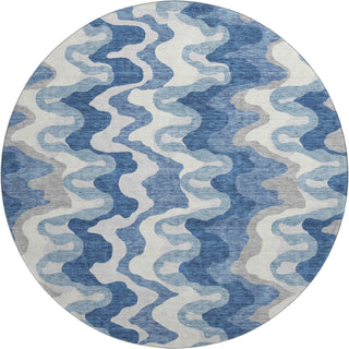 Piper Looms Mayfield Waves AMF750 Blue Machine Washable Area Rug Round Main Image