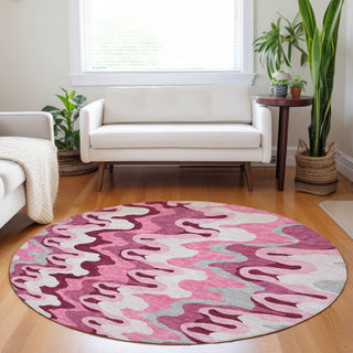 Piper Looms Mayfield Waves AMF750 Blush Machine Washable Area Rug Round Lifestyle Image Feature