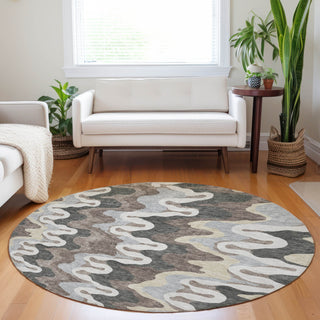 Piper Looms Mayfield Waves AMF750 Charcoal Machine Washable Area Rug Round Lifestyle Image Feature