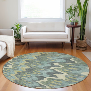 Piper Looms Mayfield Waves AMF750 Sage Machine Washable Area Rug Round Lifestyle Image Feature