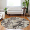 Piper Looms Mayfield Waves AMF750 Taupe Machine Washable Area Rug Round Lifestyle Image Feature