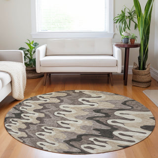 Piper Looms Mayfield Waves AMF750 Taupe Machine Washable Area Rug Round Lifestyle Image Feature