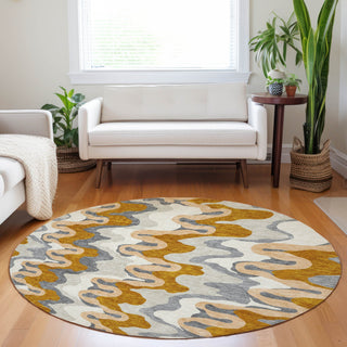 Piper Looms Mayfield Waves AMF750 Terracotta Machine Washable Area Rug Round Lifestyle Image Feature