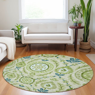 Piper Looms Mayfield Floral AMF751 Aloe Machine Washable Area Rug Round Lifestyle Image Feature