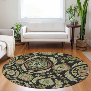 Piper Looms Mayfield Floral AMF751 Black Machine Washable Area Rug Round Lifestyle Image Feature