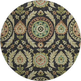 Piper Looms Mayfield Floral AMF751 Black Machine Washable Area Rug Round Main Image
