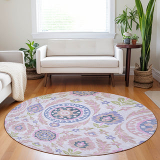 Piper Looms Mayfield Floral AMF751 Blush Machine Washable Area Rug Round Lifestyle Image Feature