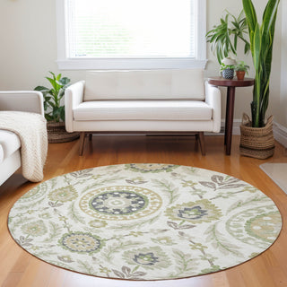 Piper Looms Mayfield Floral AMF751 Ivory Machine Washable Area Rug Round Lifestyle Image Feature