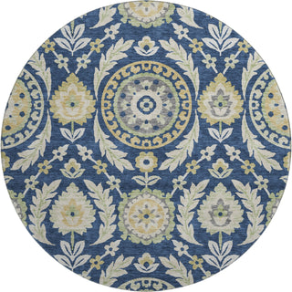 Piper Looms Mayfield Floral AMF751 Navy Machine Washable Area Rug Round Main Image