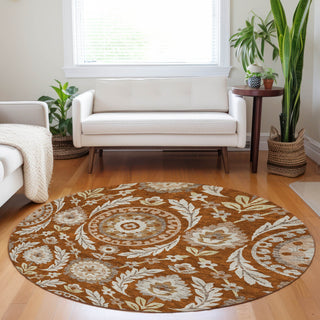 Piper Looms Mayfield Floral AMF751 Paprika Machine Washable Area Rug Round Lifestyle Image Feature