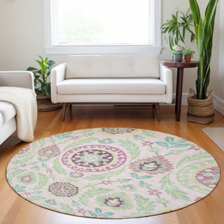 Piper Looms Mayfield Floral AMF751 Pink Machine Washable Area Rug Round Lifestyle Image Feature
