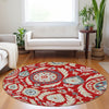 Piper Looms Mayfield Floral AMF751 Red Machine Washable Area Rug Round Lifestyle Image Feature