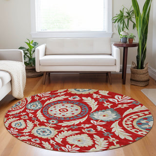 Piper Looms Mayfield Floral AMF751 Red Machine Washable Area Rug Round Lifestyle Image Feature