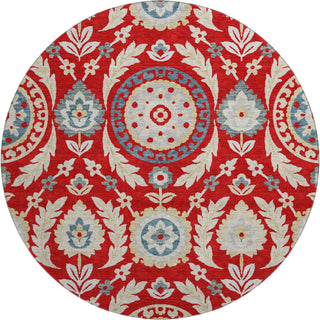 Piper Looms Mayfield Floral AMF751 Red Machine Washable Area Rug Round Main Image
