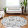 Piper Looms Mayfield Floral AMF751 Silver Machine Washable Area Rug Round Lifestyle Image Feature