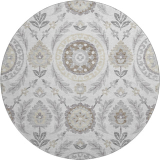 Piper Looms Mayfield Floral AMF751 Silver Machine Washable Area Rug Round Main Image